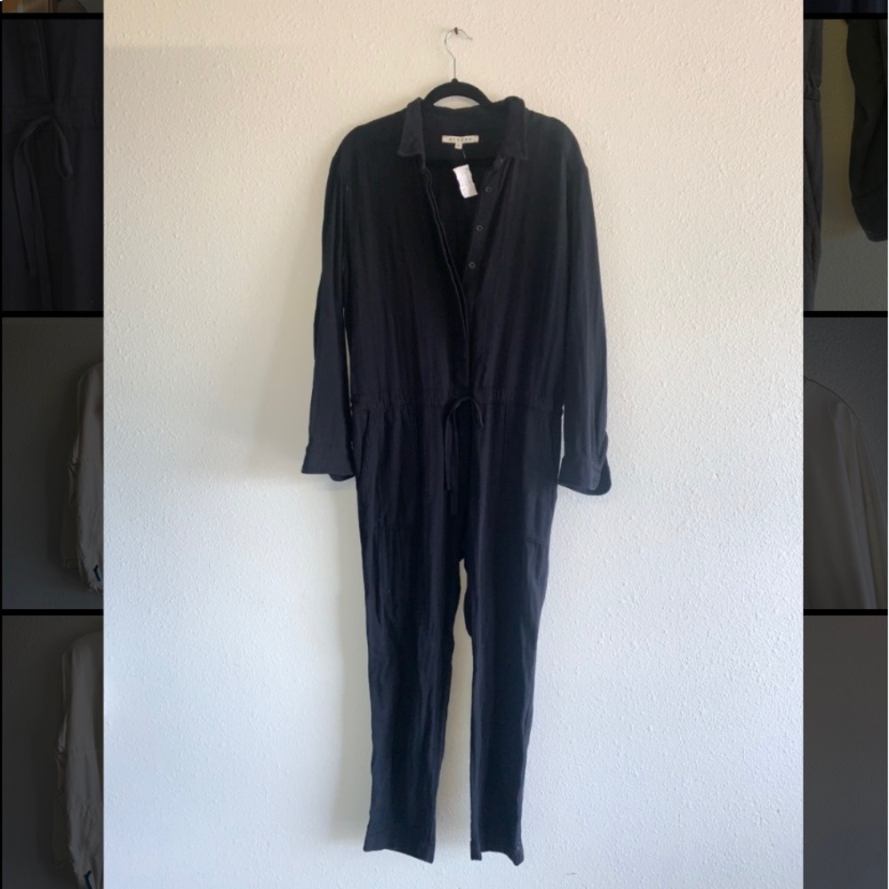 black unisex button up jumpsuit